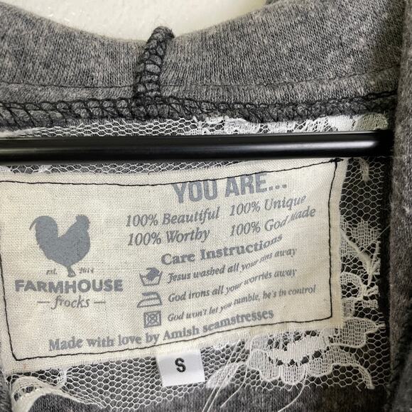 Farmhouse Frocks Sweatshirt Dress Womens Small Gray Hoodie Pockets Relaxed - Picture 8 of 8